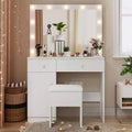 BALHAM TRADE-Vanity Desk with Mirror 11 LED Lights Power Outlet Makeup Vanity Set Storage Cabinet Drawers Chair