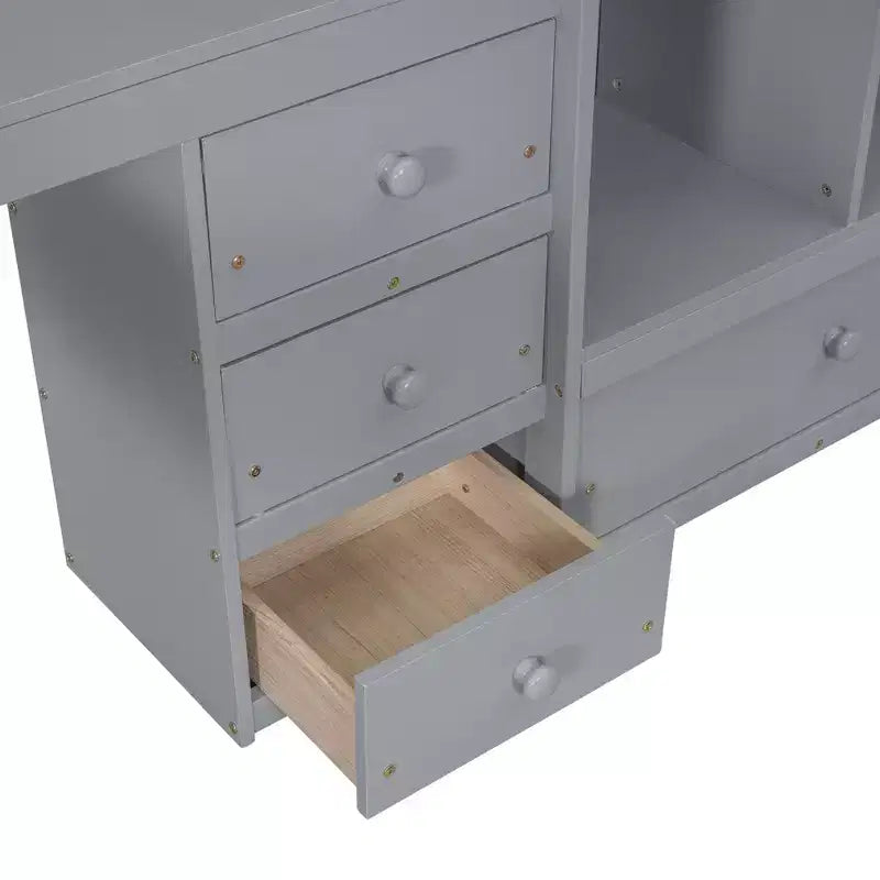 Bellemave Full Loft Bed with Desk, Storage Shelves and Drawers,Wood Loft Bed Frame with Guardrails and Built-in Ladder for Teens and Adults