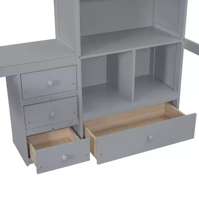 Bellemave Full Loft Bed with Desk, Storage Shelves and Drawers,Wood Loft Bed Frame with Guardrails and Built-in Ladder for Teens and Adults