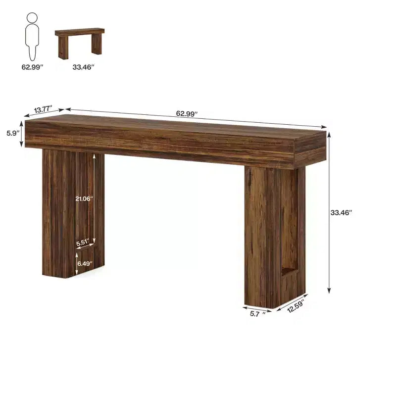 MAYEERTY 63-Inch Country-Style Wooden Sofa Table, Rustic Entryway Accent Table