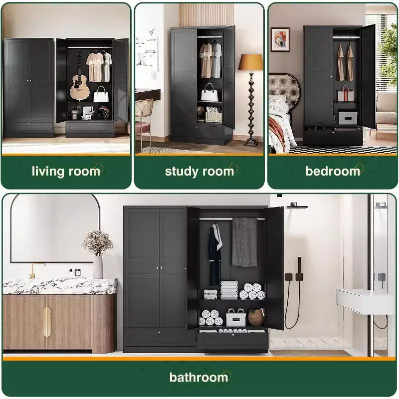 BALHAM TRADE-Metal Wardrobe Closet 72 Inches Tall with Storage Drawer Adjustable Shelves