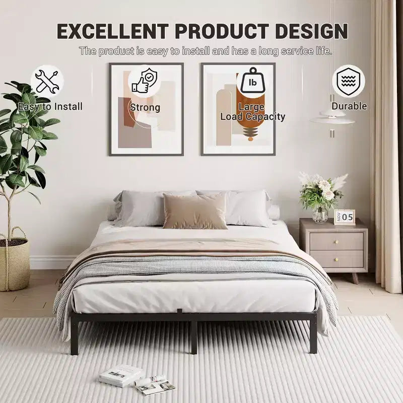 Metal Bed Frame,Heavy Duty Platform Bed w/Storage Space,Easy Assembly, No Box Spring Needed,Idea for Small Space