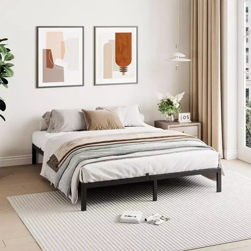 Metal Bed Frame,Heavy Duty Platform Bed w/Storage Space,Easy Assembly, No Box Spring Needed,Idea for Small Space