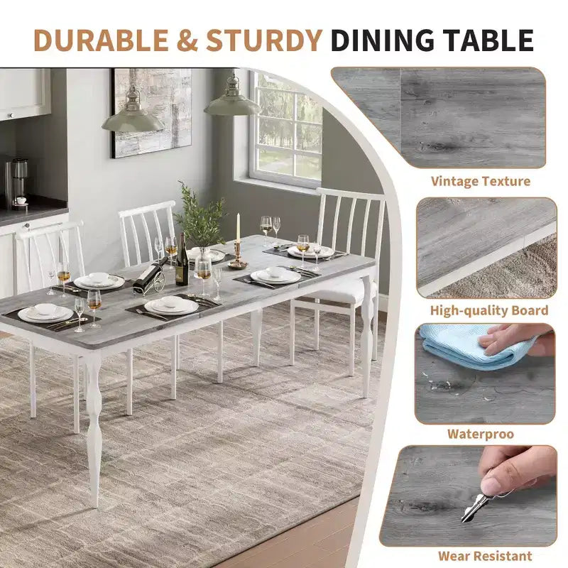 Rectangular Dining Table, Rustic Farmhouse Kitchen Table with Large Tabletop, Long Wooden Dining Room Table, Dinette and Dinner Desk for Party