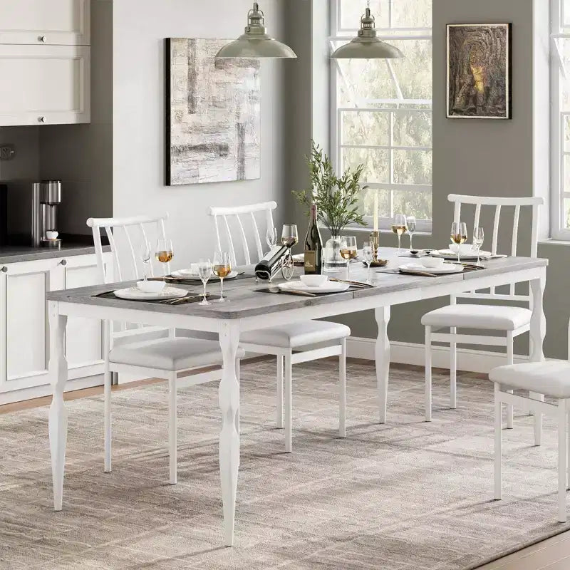 Rectangular Dining Table, Rustic Farmhouse Kitchen Table with Large Tabletop, Long Wooden Dining Room Table, Dinette and Dinner Desk for Party