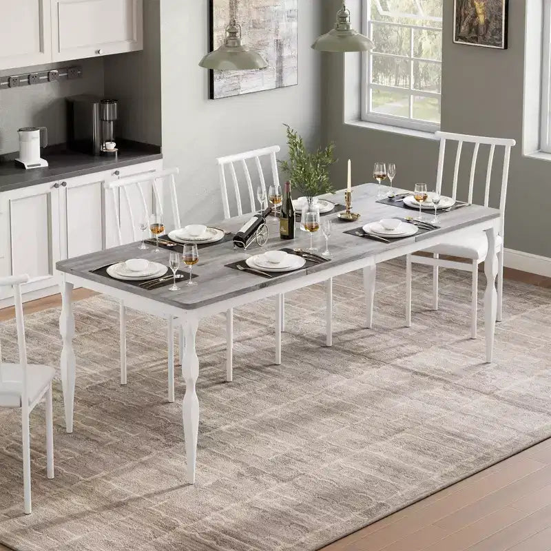 Rectangular Dining Table, Rustic Farmhouse Kitchen Table with Large Tabletop, Long Wooden Dining Room Table, Dinette and Dinner Desk for Party