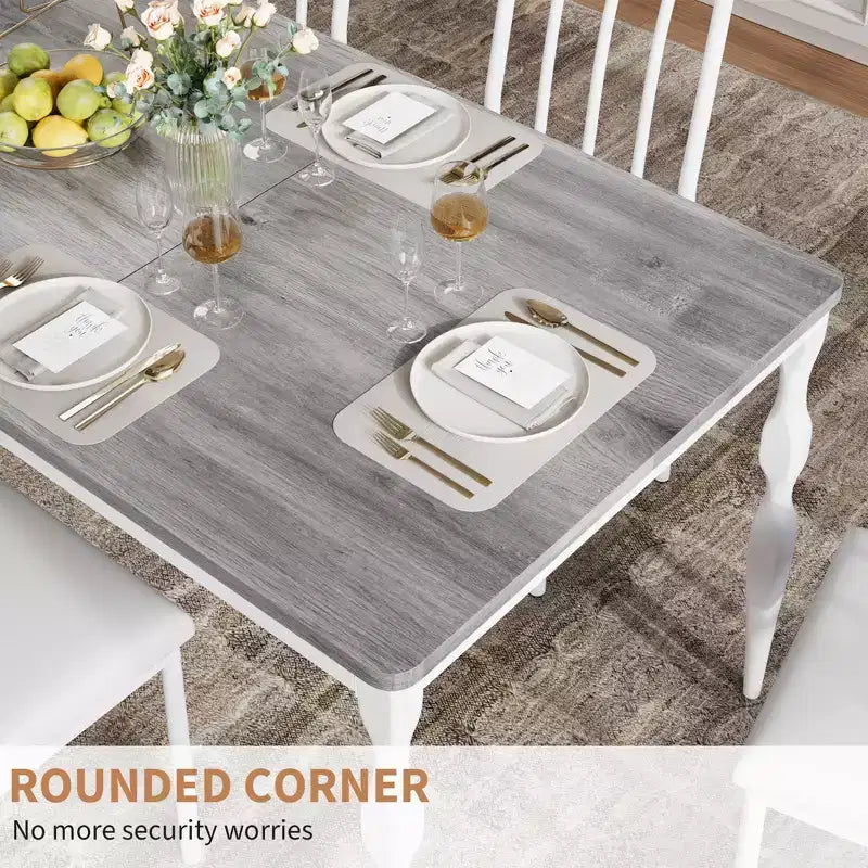Rectangular Dining Table, Rustic Farmhouse Kitchen Table with Large Tabletop, Long Wooden Dining Room Table, Dinette and Dinner Desk for Party