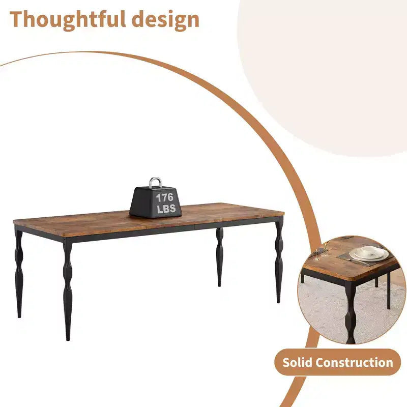 Rectangular Dining Table, Rustic Farmhouse Kitchen Table with Large Tabletop, Long Wooden Dining Room Table, Dinette and Dinner Desk for Party