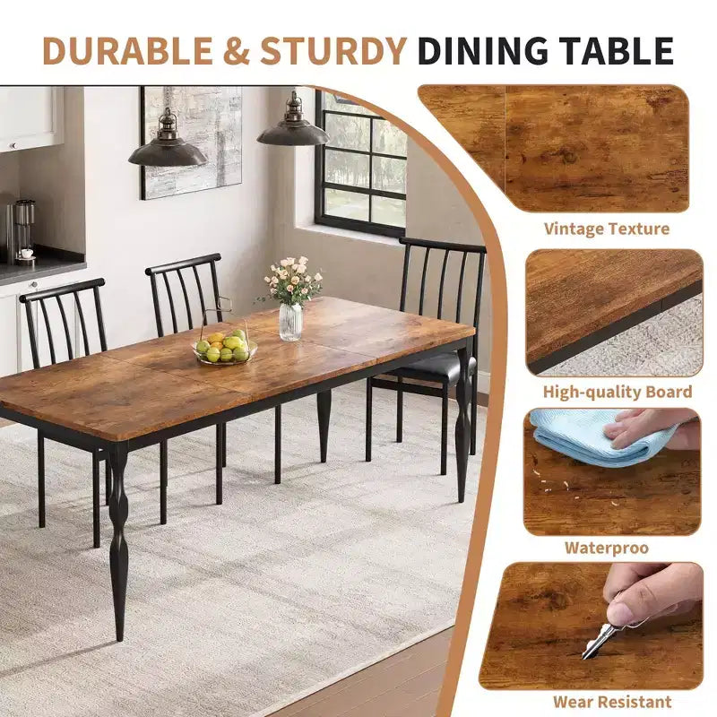 Rectangular Dining Table, Rustic Farmhouse Kitchen Table with Large Tabletop, Long Wooden Dining Room Table, Dinette and Dinner Desk for Party