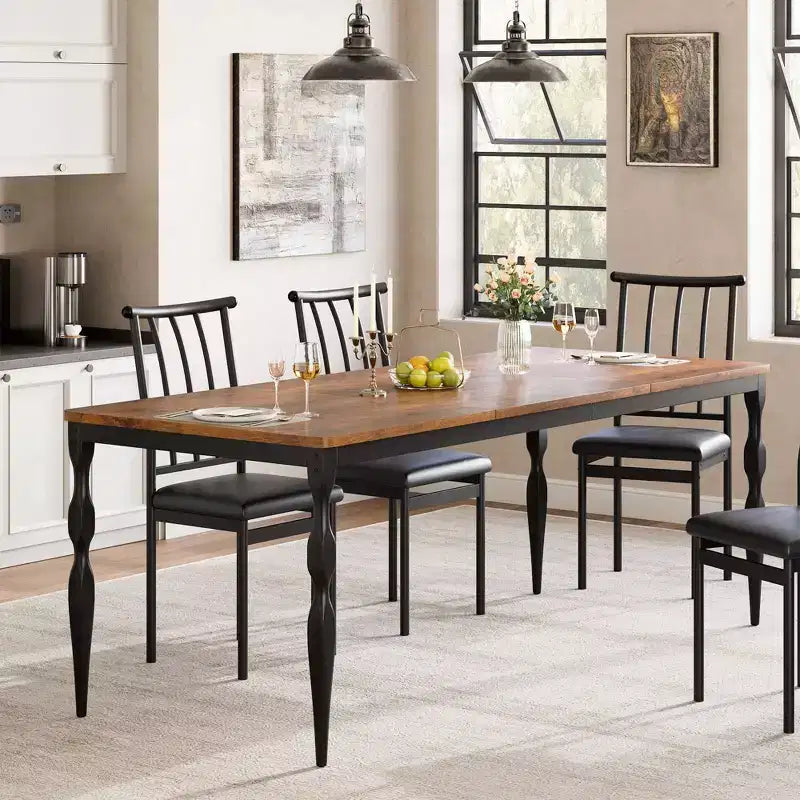 Rectangular Dining Table, Rustic Farmhouse Kitchen Table with Large Tabletop, Long Wooden Dining Room Table, Dinette and Dinner Desk for Party