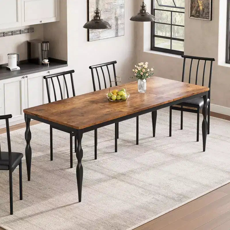 Rectangular Dining Table, Rustic Farmhouse Kitchen Table with Large Tabletop, Long Wooden Dining Room Table, Dinette and Dinner Desk for Party