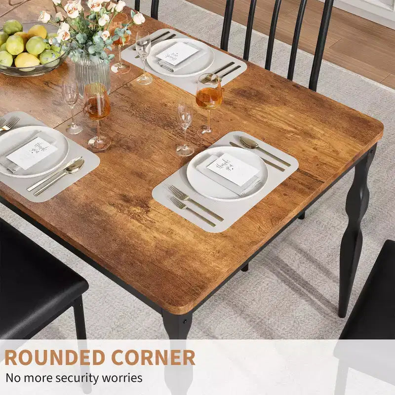 Rectangular Dining Table, Rustic Farmhouse Kitchen Table with Large Tabletop, Long Wooden Dining Room Table, Dinette and Dinner Desk for Party