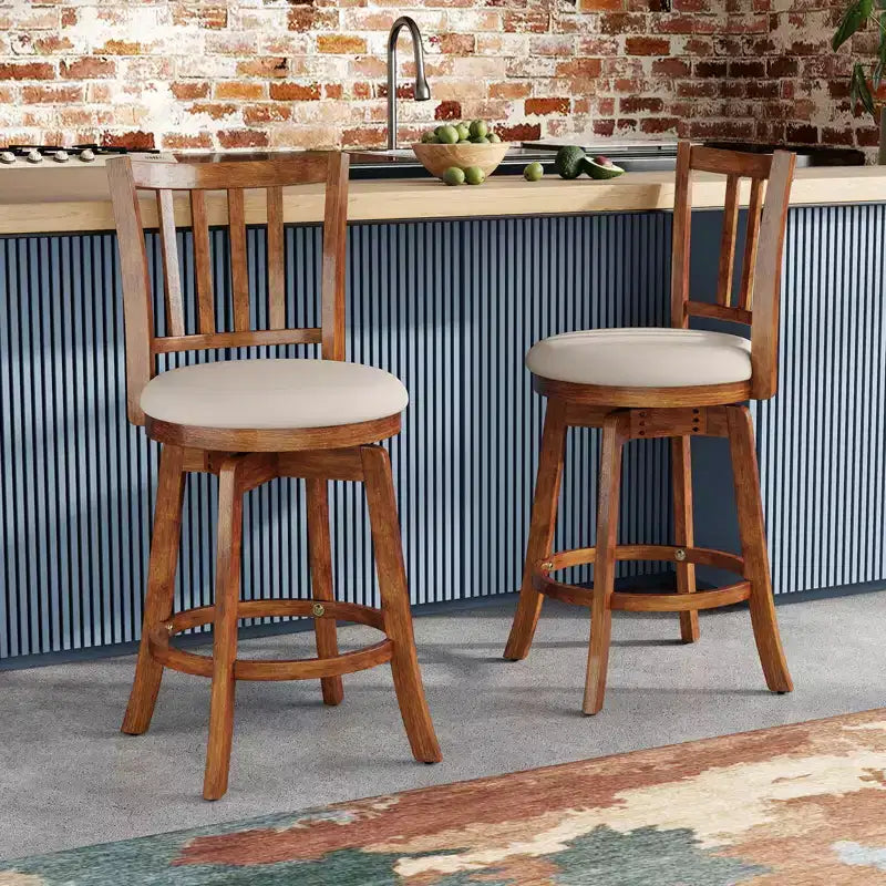 Costway 25'' Swivel Counter Barstools Set of 2 w/Backrest & Upholstered Seat Footrest