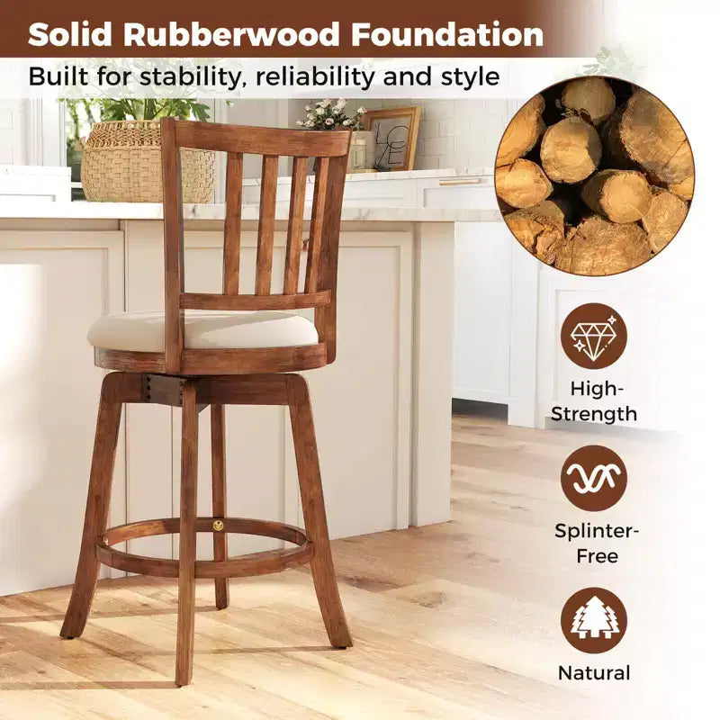 Costway 25'' Swivel Counter Barstools Set of 2 w/Backrest & Upholstered Seat Footrest