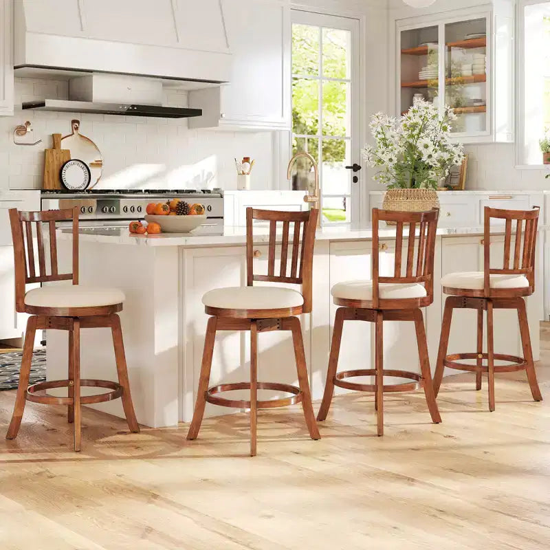 Costway 25'' Swivel Counter Barstools Set of 2 w/Backrest & Upholstered Seat Footrest