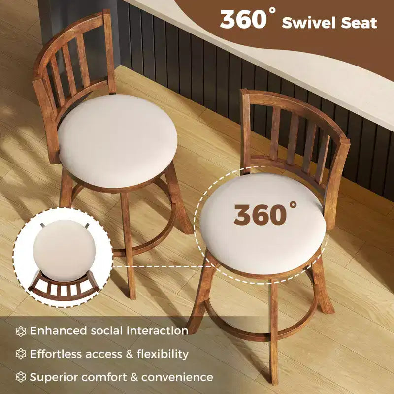 Costway 25'' Swivel Counter Barstools Set of 2 w/Backrest & Upholstered Seat Footrest