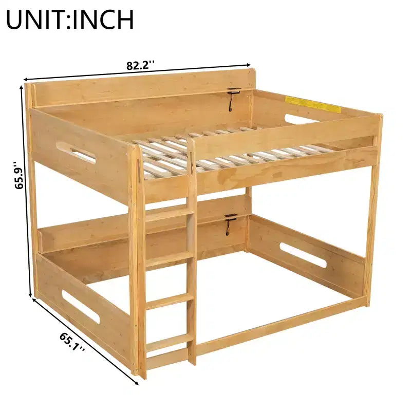Queen over Queen Bunk Bed with Storage Shelves, USB Ports & Safety Rail - ModernLuxe