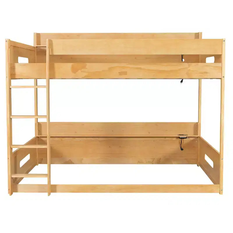 Queen over Queen Bunk Bed with Storage Shelves, USB Ports & Safety Rail - ModernLuxe