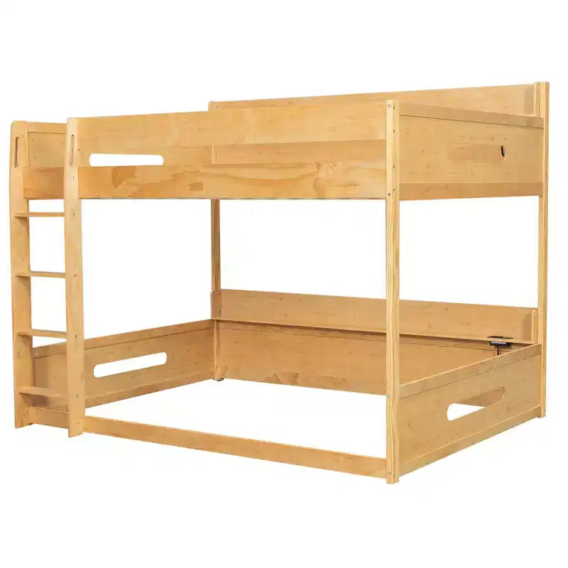 Queen over Queen Bunk Bed with Storage Shelves, USB Ports & Safety Rail - ModernLuxe