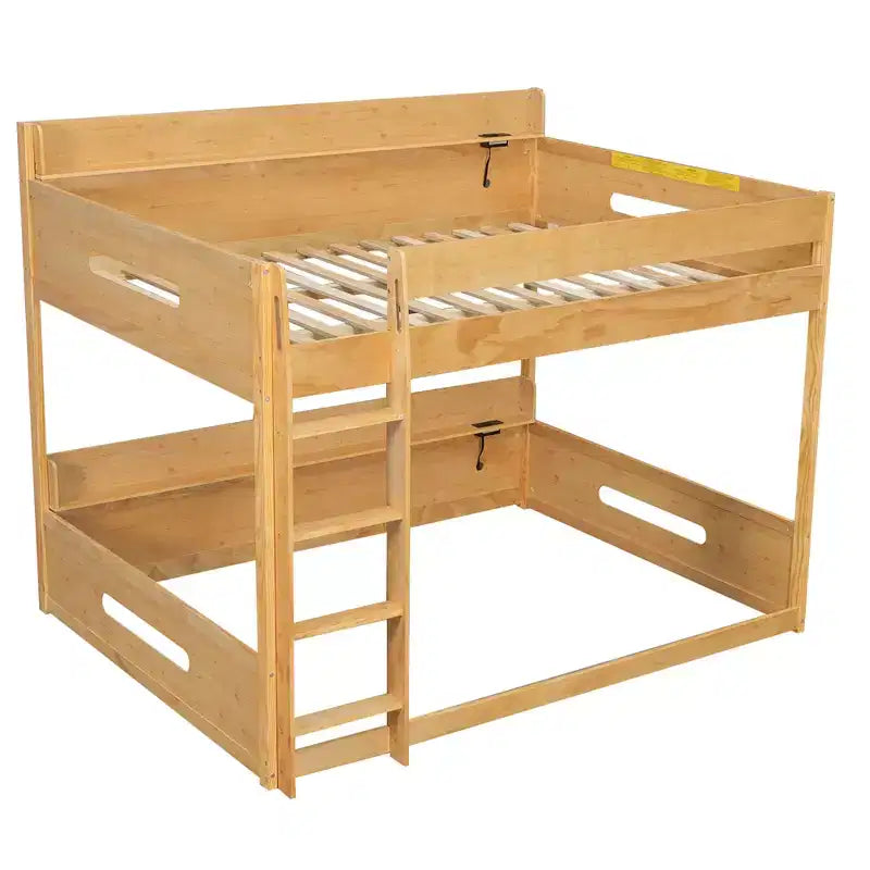 Queen over Queen Bunk Bed with Storage Shelves, USB Ports & Safety Rail - ModernLuxe