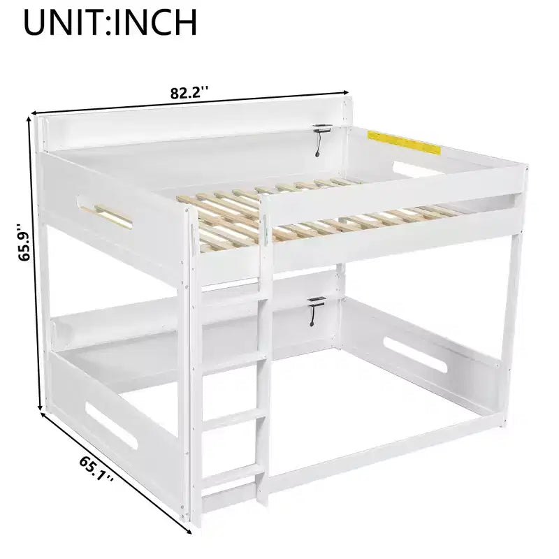 Queen over Queen Bunk Bed with Storage Shelves, USB Ports & Safety Rail - ModernLuxe