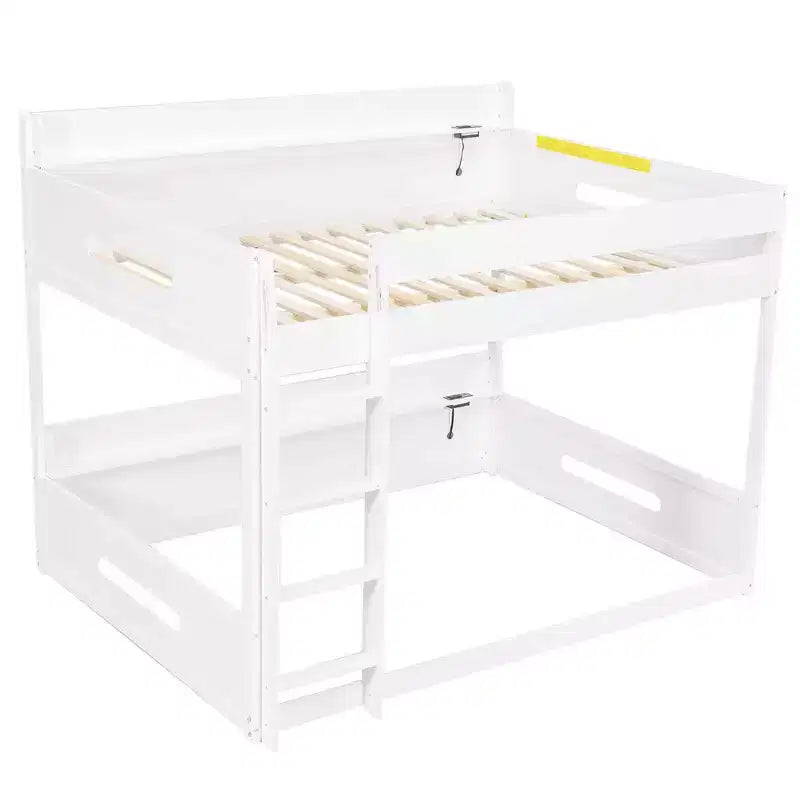 Queen over Queen Bunk Bed with Storage Shelves, USB Ports & Safety Rail - ModernLuxe