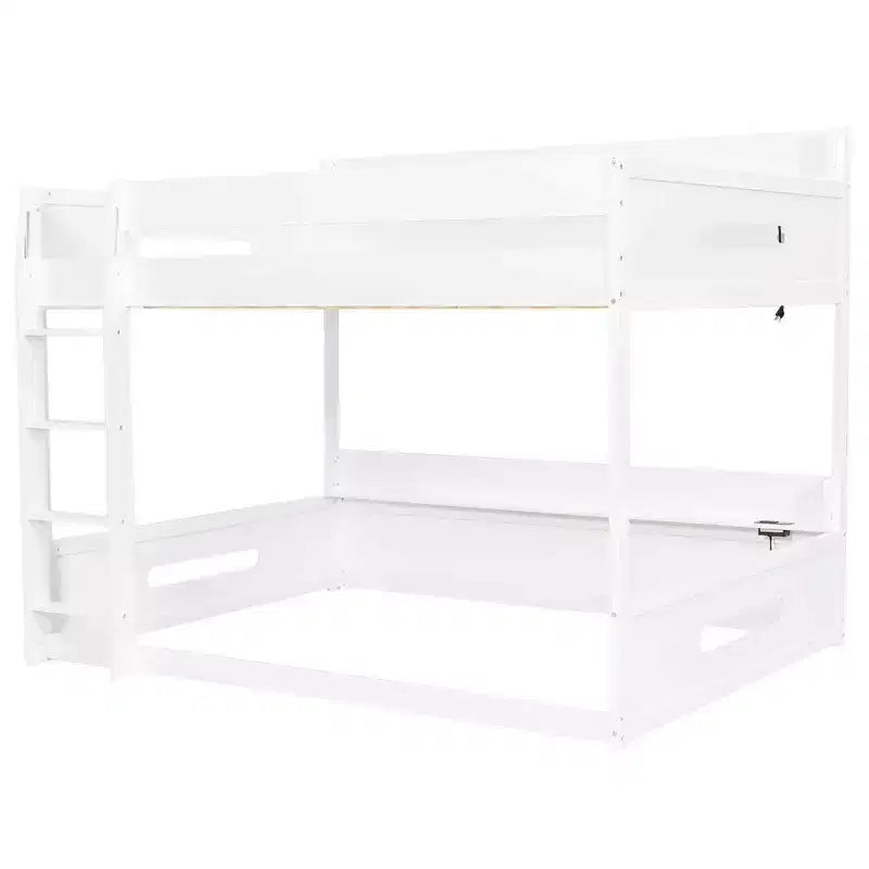 Queen over Queen Bunk Bed with Storage Shelves, USB Ports & Safety Rail - ModernLuxe