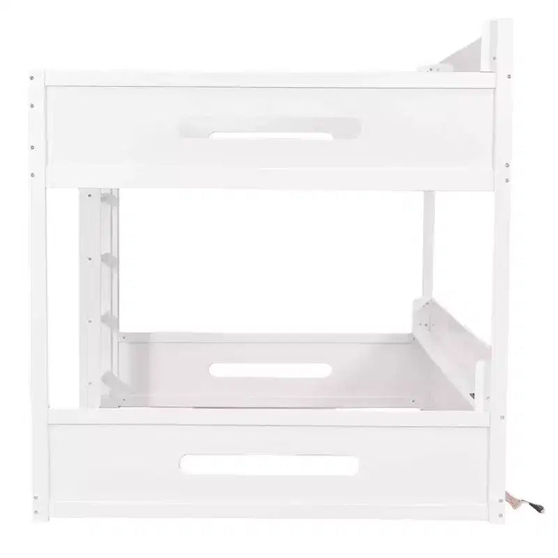 Queen over Queen Bunk Bed with Storage Shelves, USB Ports & Safety Rail - ModernLuxe