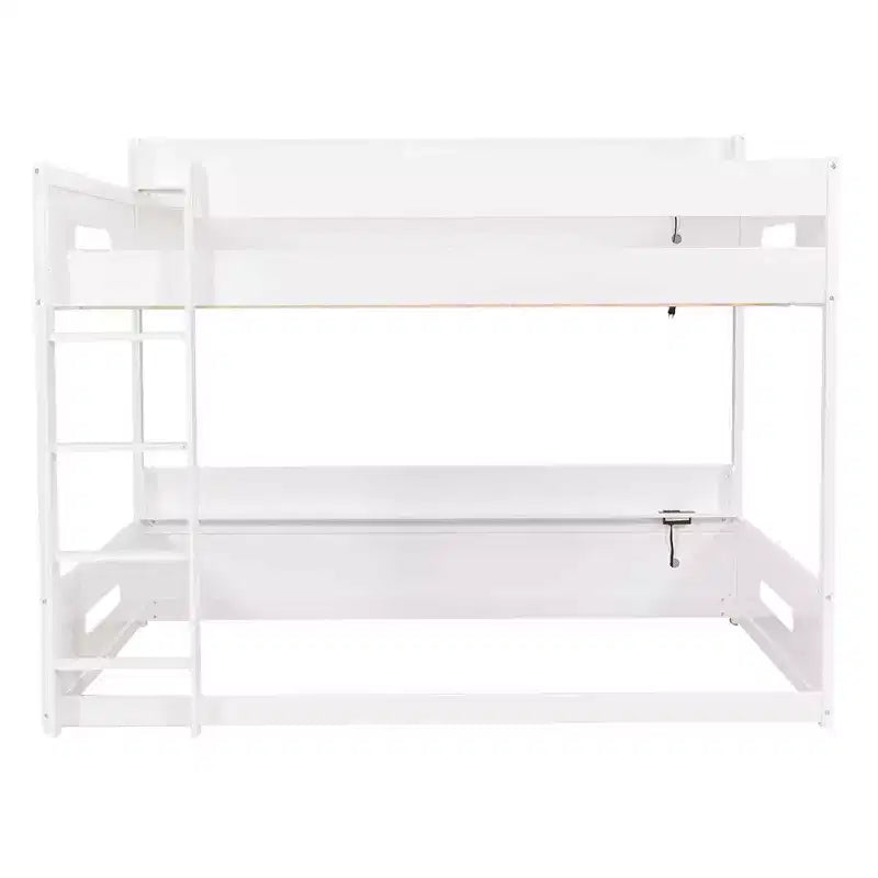 Queen over Queen Bunk Bed with Storage Shelves, USB Ports & Safety Rail - ModernLuxe