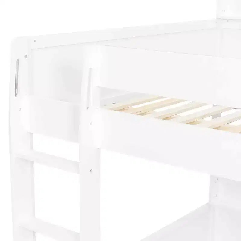 Queen over Queen Bunk Bed with Storage Shelves, USB Ports & Safety Rail - ModernLuxe