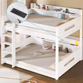 Queen over Queen Bunk Bed with Storage Shelves, USB Ports & Safety Rail - ModernLuxe