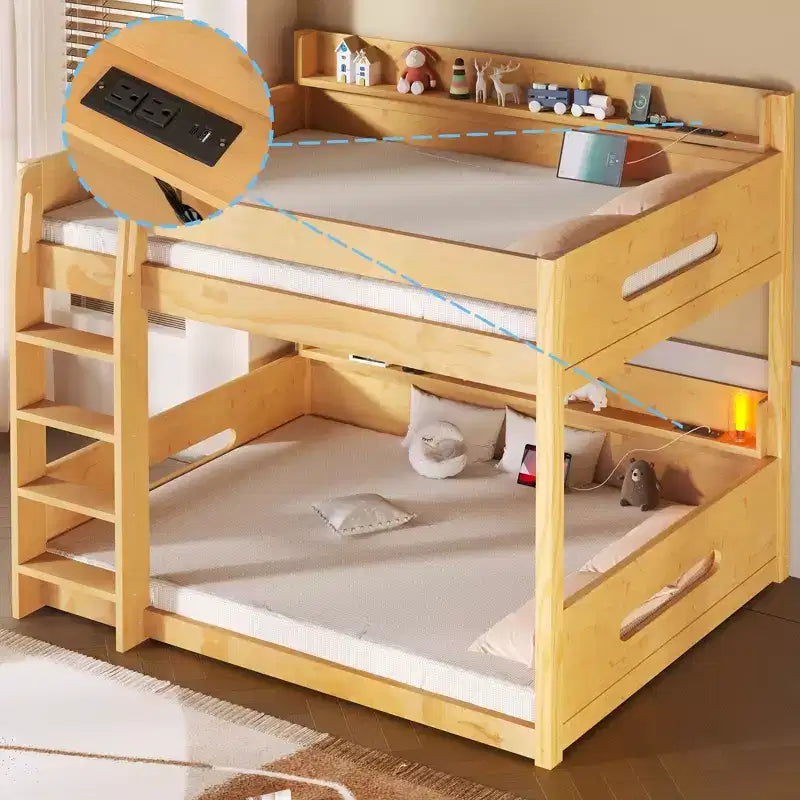 Queen over Queen Bunk Bed with Storage Shelves, USB Ports & Safety Rail - ModernLuxe