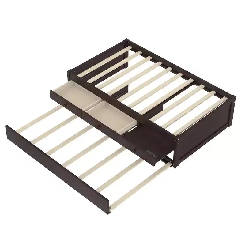 Bellemave Platform Bed with Trundle and 2 Drawers,Solid Wood Platform Beds Frame with Power Strip for Bedrooms