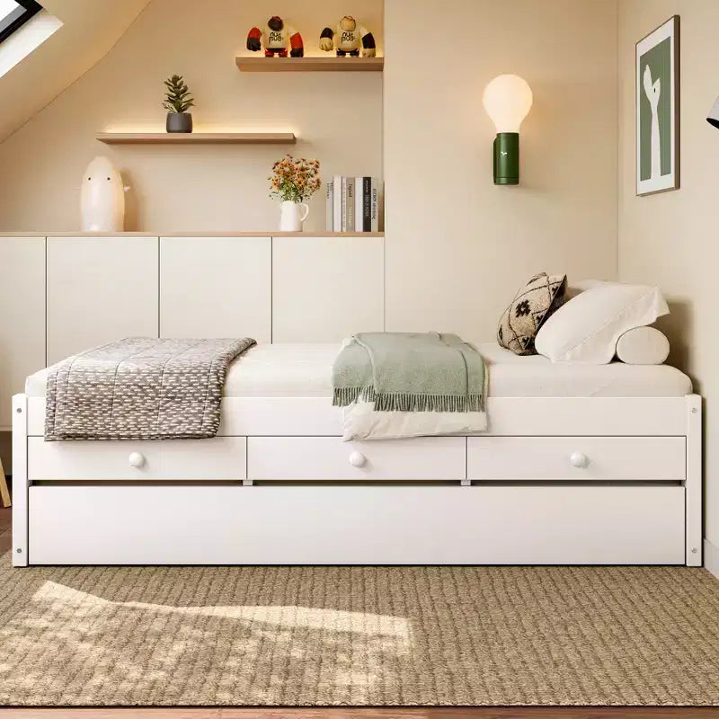 Bellemave Platform Bed with Trundle and 2 Drawers,Solid Wood Platform Beds Frame with Power Strip for Bedrooms
