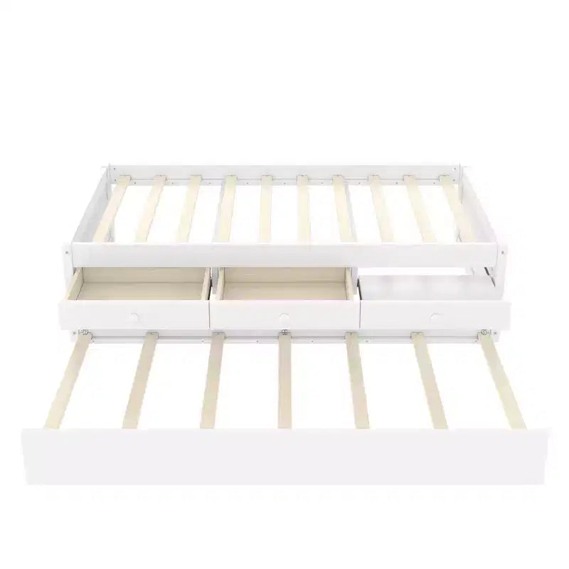 Bellemave Platform Bed with Trundle and 2 Drawers,Solid Wood Platform Beds Frame with Power Strip for Bedrooms