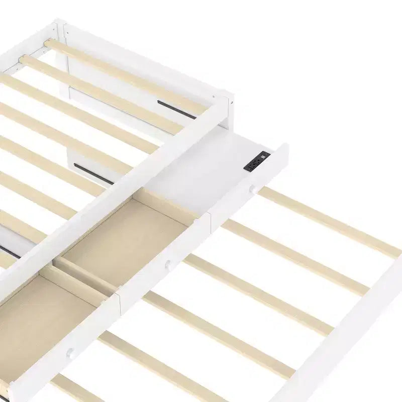 Bellemave Platform Bed with Trundle and 2 Drawers,Solid Wood Platform Beds Frame with Power Strip for Bedrooms