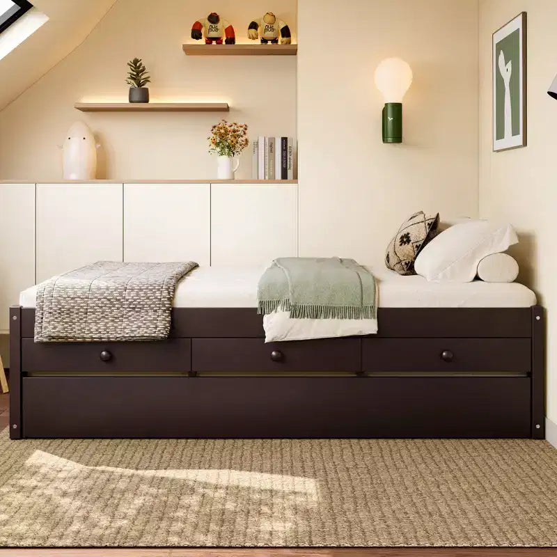 Bellemave Platform Bed with Trundle and 2 Drawers,Solid Wood Platform Beds Frame with Power Strip for Bedrooms