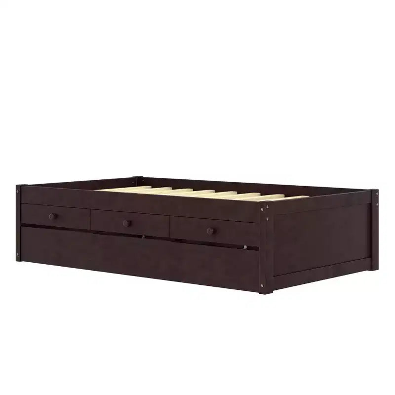 Bellemave Platform Bed with Trundle and 2 Drawers,Solid Wood Platform Beds Frame with Power Strip for Bedrooms