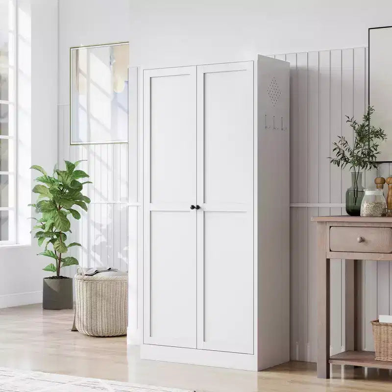 5-Tier White Steel Pantry Storage Cabinet with 2 Doors 4 Adjustable Shelves, Tall Metal Cabinets Heavy Duty Freestanding Utility Cabinet