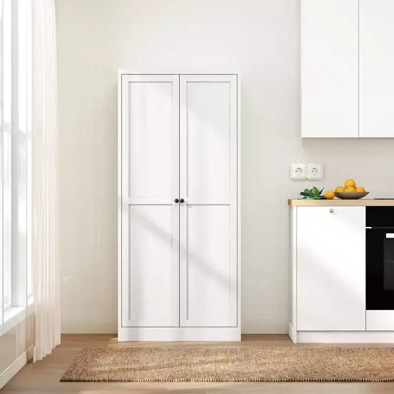 5-Tier White Steel Pantry Storage Cabinet with 2 Doors 4 Adjustable Shelves, Tall Metal Cabinets Heavy Duty Freestanding Utility Cabinet