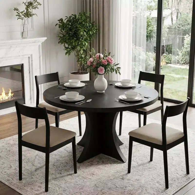 MAYEERTY 47.24 Round Wood Dining Table, Kitchen Table for 4-6 People