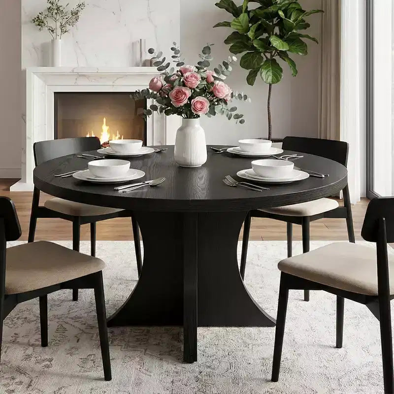 MAYEERTY 47.24 Round Wood Dining Table, Kitchen Table for 4-6 People