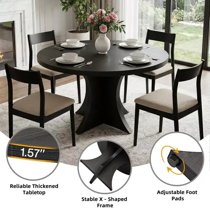 MAYEERTY 47.24 Round Wood Dining Table, Kitchen Table for 4-6 People