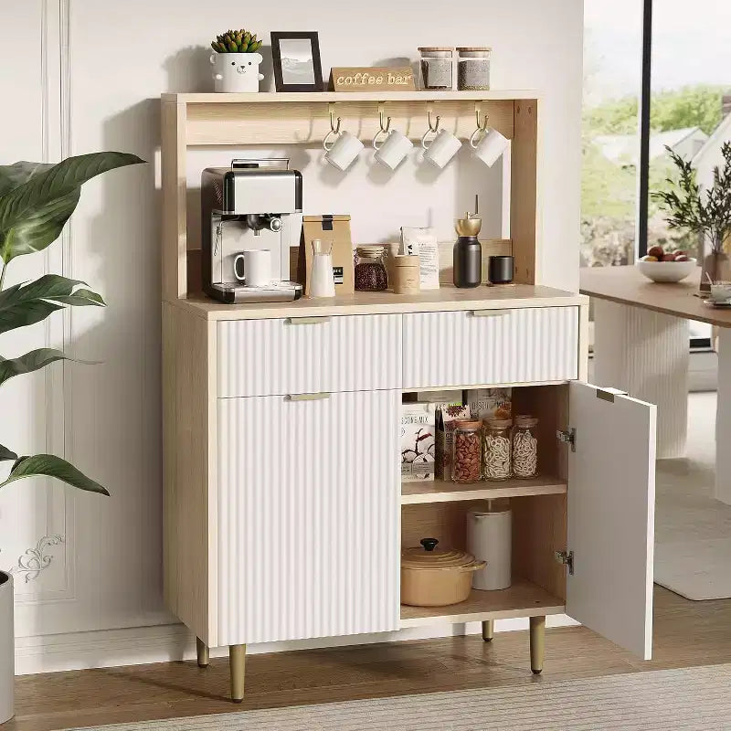 Sideboard Buffet Cabinet with Storage, Small Modern Cabinet with Adjustable Shelves & 2 Drawers, Wood Buffet Console Table for Dining Room