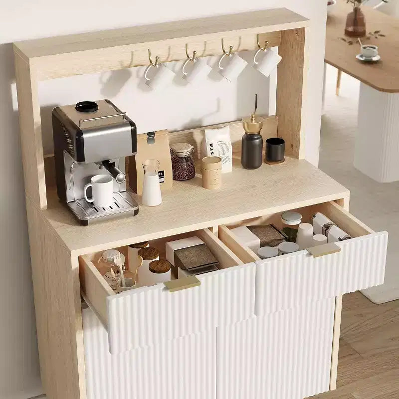 Sideboard Buffet Cabinet with Storage, Small Modern Cabinet with Adjustable Shelves & 2 Drawers, Wood Buffet Console Table for Dining Room