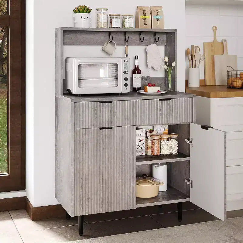 Sideboard Buffet Cabinet with Storage, Small Modern Cabinet with Adjustable Shelves & 2 Drawers, Wood Buffet Console Table for Dining Room