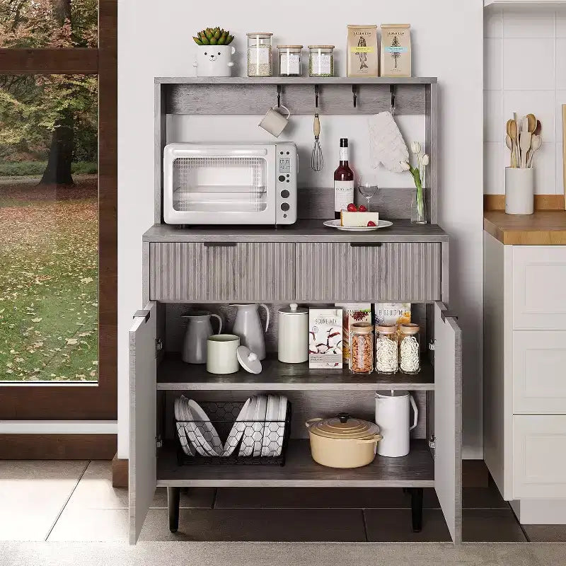 Sideboard Buffet Cabinet with Storage, Small Modern Cabinet with Adjustable Shelves & 2 Drawers, Wood Buffet Console Table for Dining Room