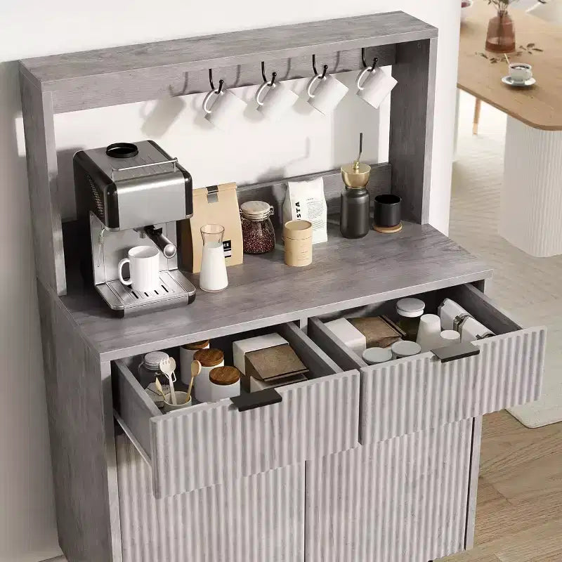 Sideboard Buffet Cabinet with Storage, Small Modern Cabinet with Adjustable Shelves & 2 Drawers, Wood Buffet Console Table for Dining Room
