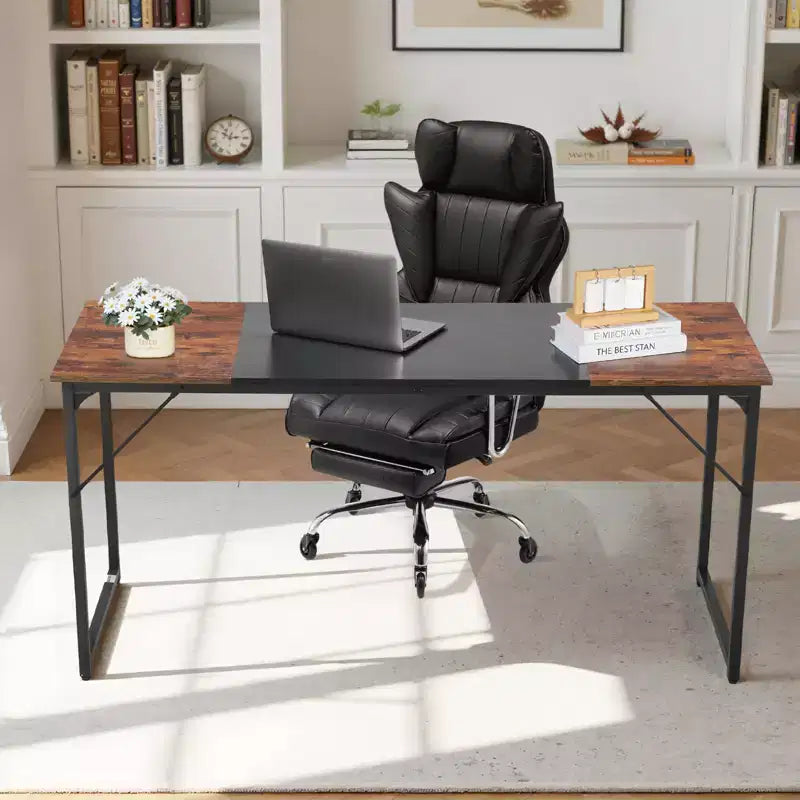VEVOR Computer Desk, 63 Inch Office Gaming Desk for Home Office,Writing Study Work Modern Simple Table with Metal Frame for Large Legroom,Brown+Black