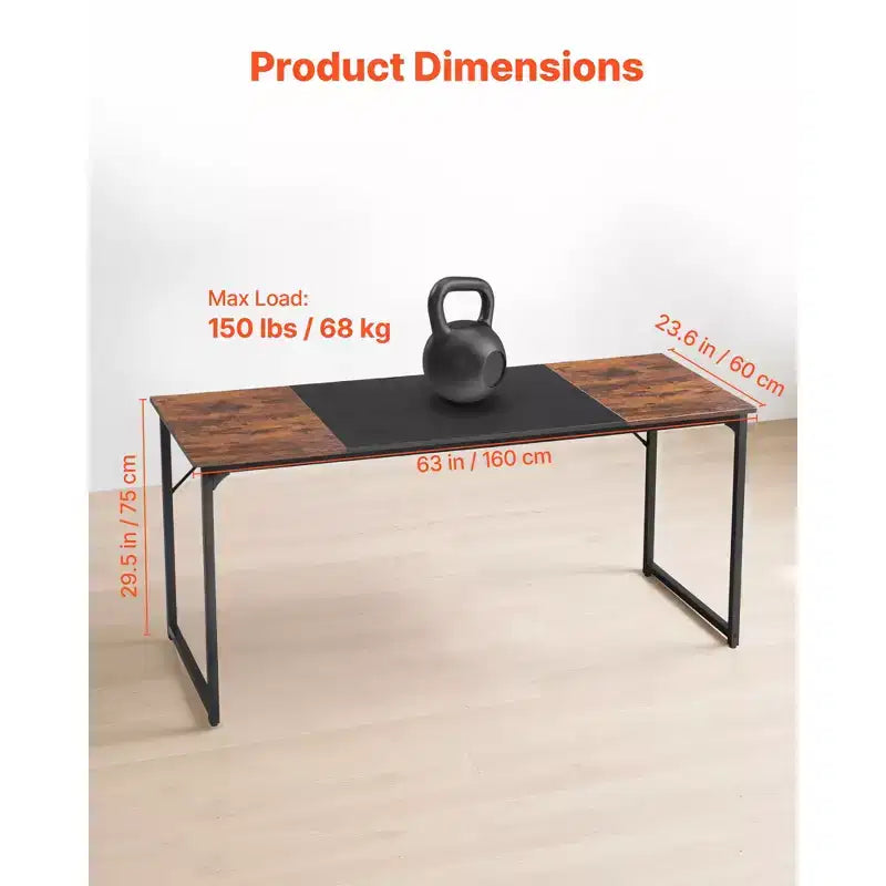 VEVOR Computer Desk, 63 Inch Office Gaming Desk for Home Office,Writing Study Work Modern Simple Table with Metal Frame for Large Legroom,Brown+Black
